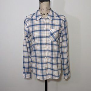 PAIGE XS Peach / Blue Plaid Long Sleeve Shirt Top